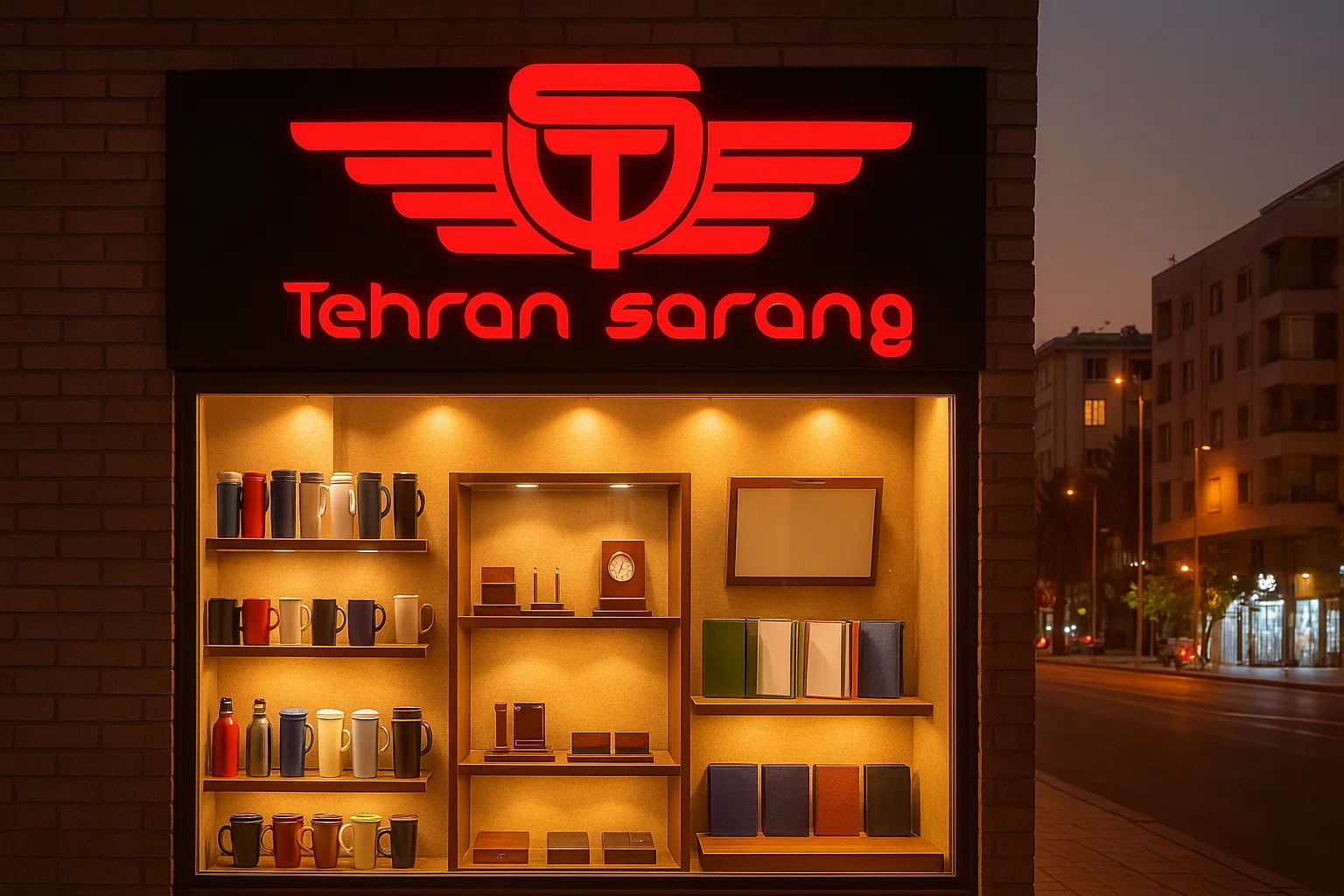 ویترین فروشگاه هدایای تبلیغاتی تهران سارنگ